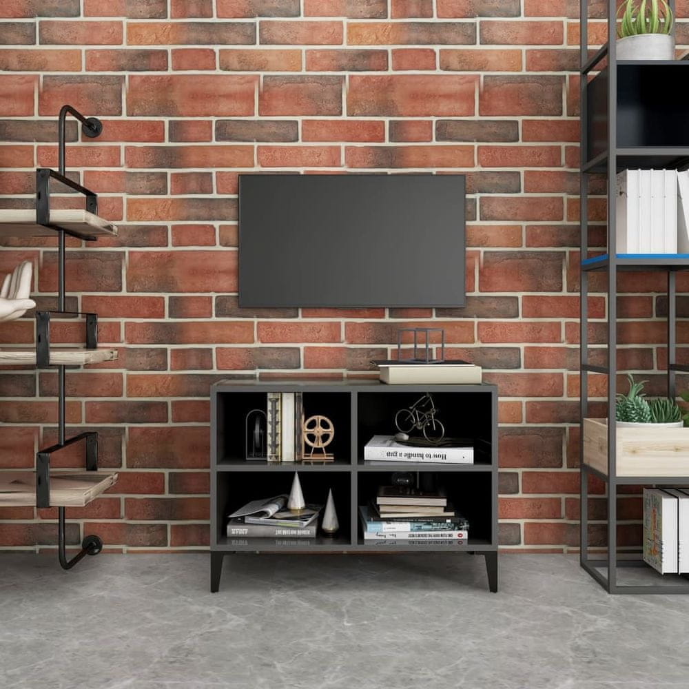 Vidaxl TV stolík s kovovými nožičkami lesklý sivý 69,5x30x50 cm